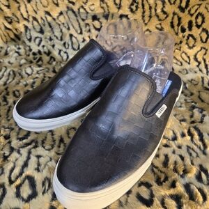 Vans Black Textured Slip-On Loafers